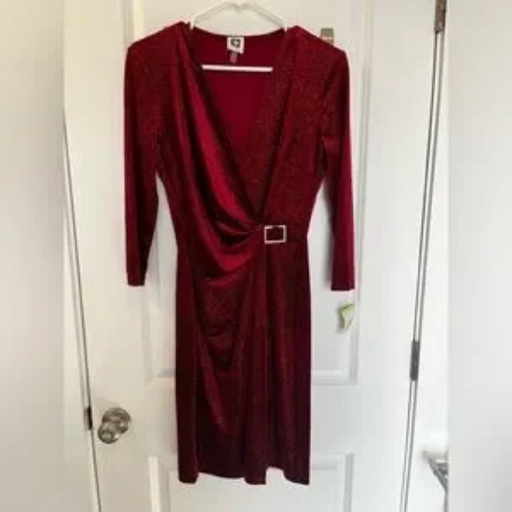 Anne Klein Red Long Sleeve Sheath Dress
